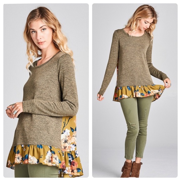 🌺2/$35 sale melange knit top floral contrast top - Picture 5 of 8